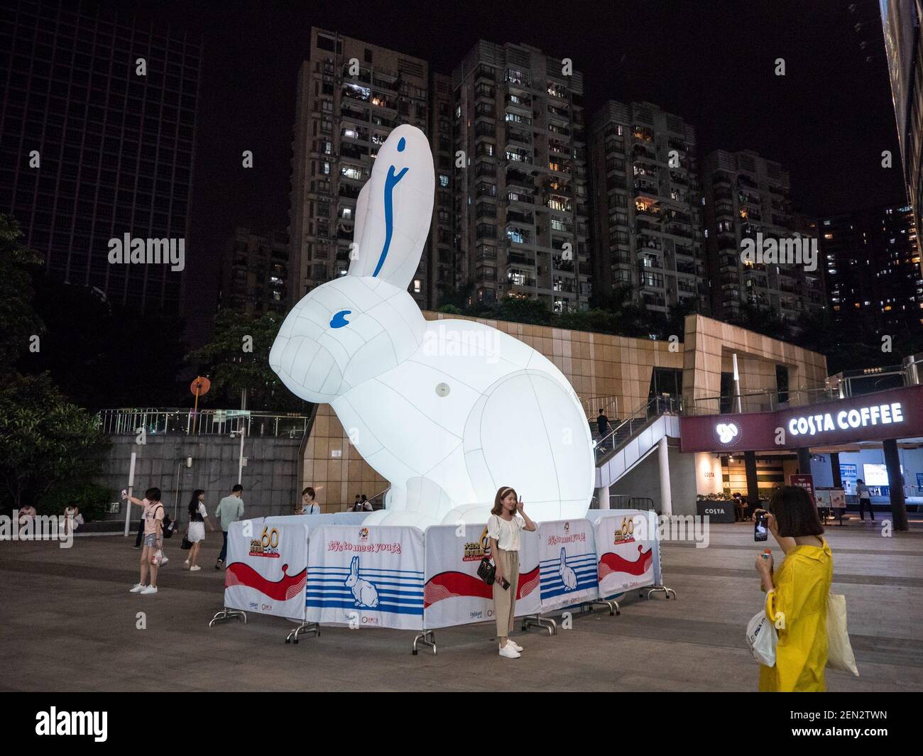 A 7-meter high giant model of a white rabbit to mark the 60th ...