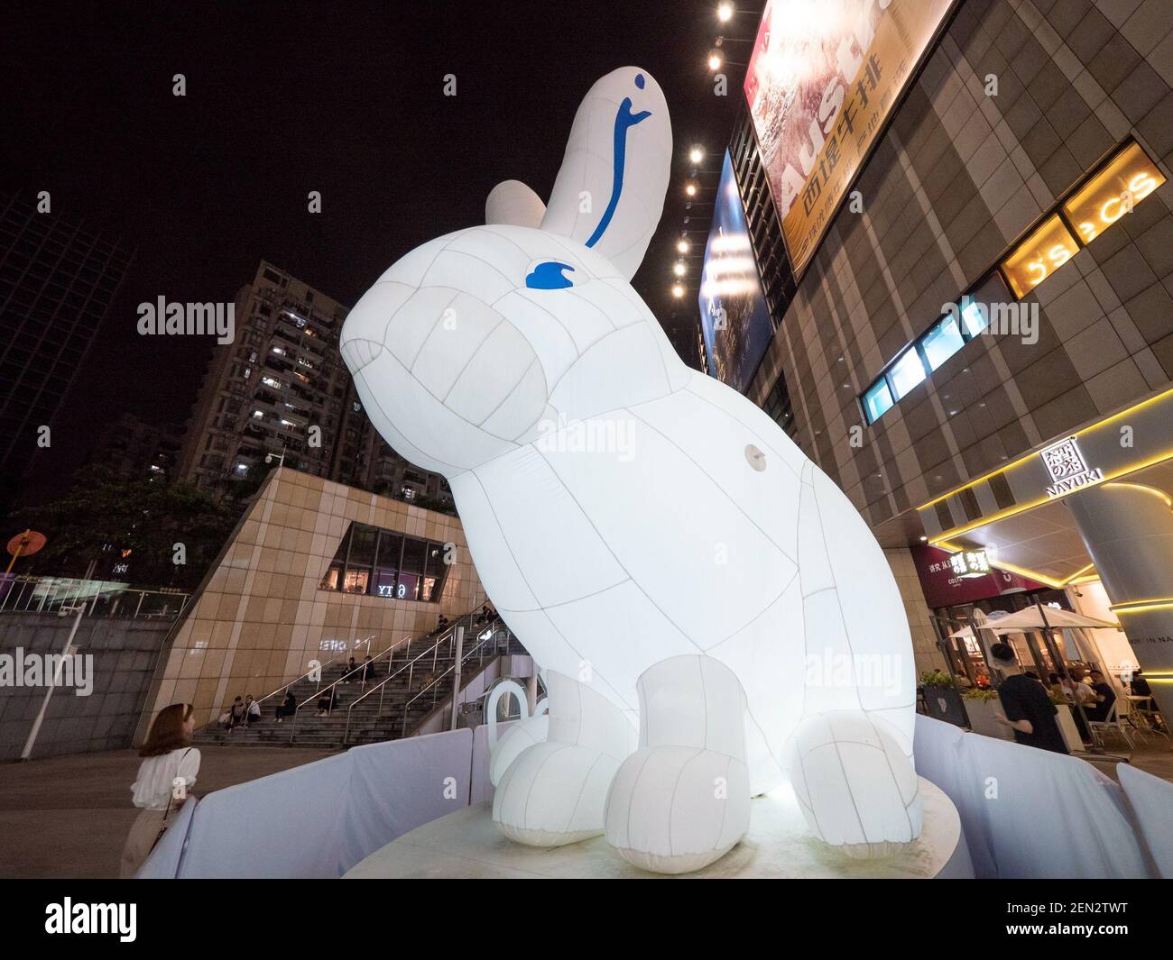A 7-meter high giant model of a white rabbit to mark the 60th ...