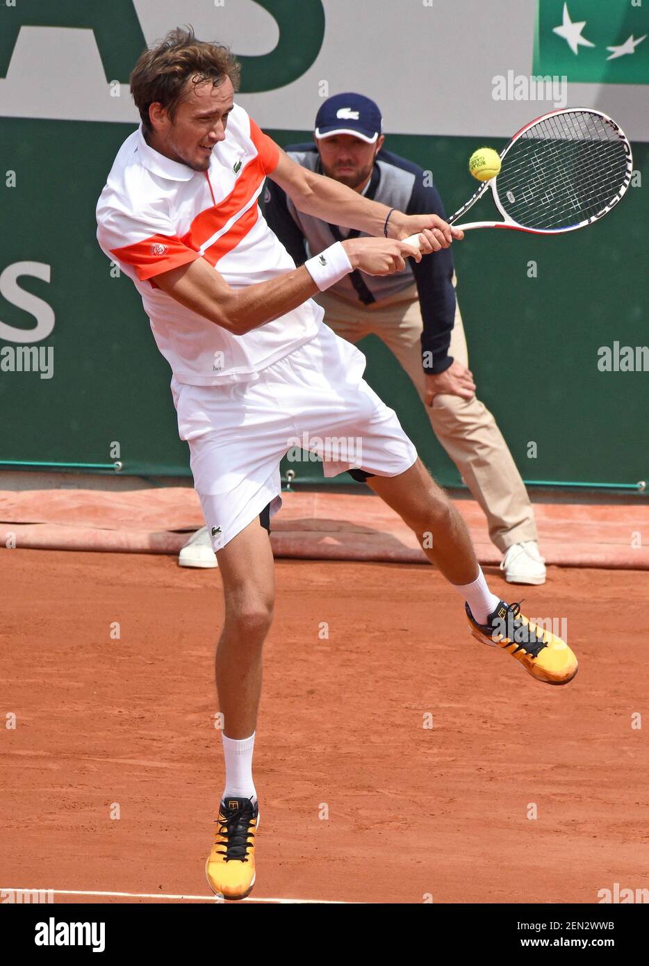 Roland-Garros - The 2019 Roland-Garros Tournament. Men's singles. 1st  round. Russian tennis player Daniil Medvedev during the match with French  tennis player Pierre-Hugues Herbert. May 27, 2019. France, Paris. Photo  credit: Sergei'