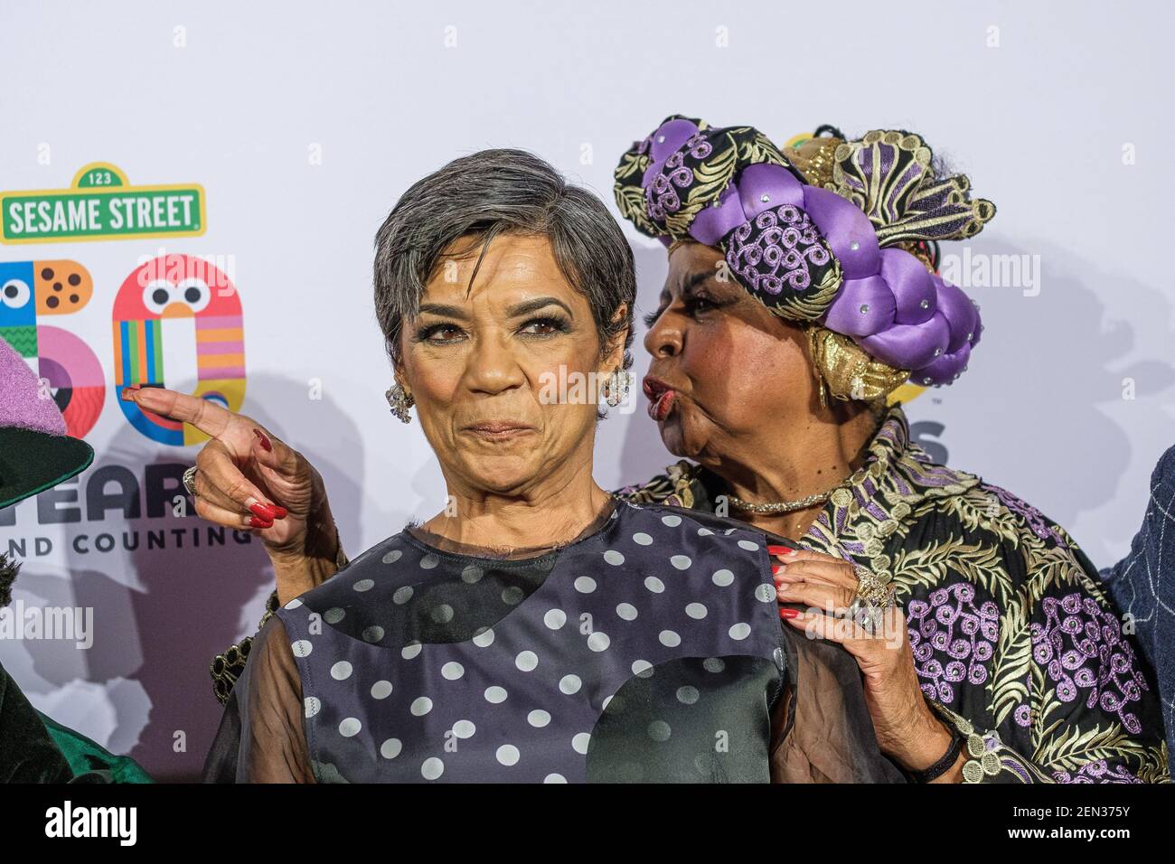 Loretta Long (R) is seen with Sonia Manzano (L) during red carpet