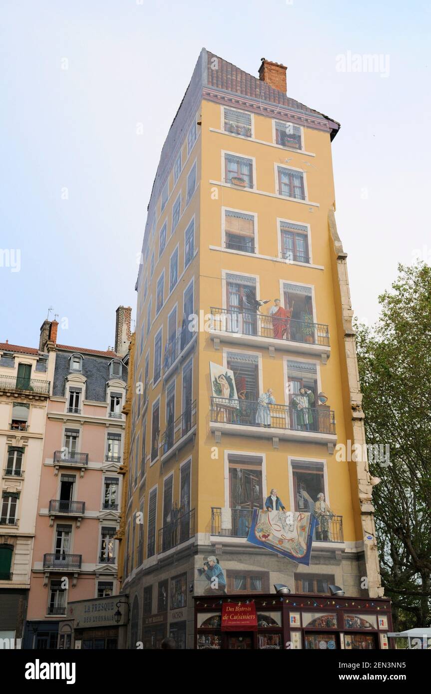 Trompe l'oeil on a Lyon building Stock Photo