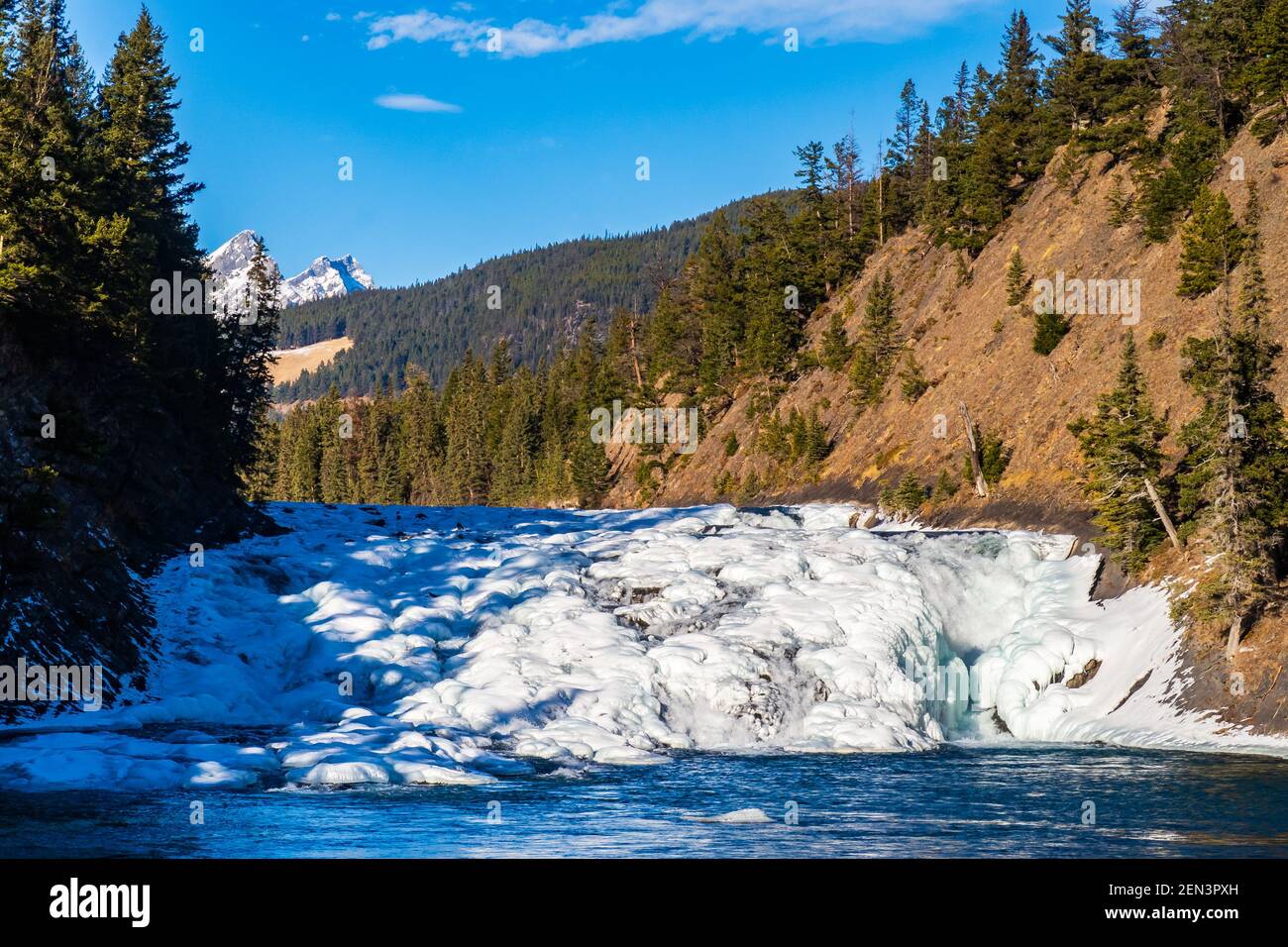 Beautiful view of Bow falls in winter, Alberta, Canada Stock Photo