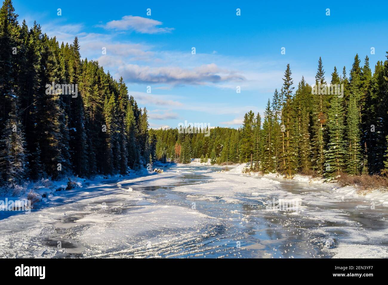 Beautiful view of Bow river in winter, Alberta, Canada Stock Photo