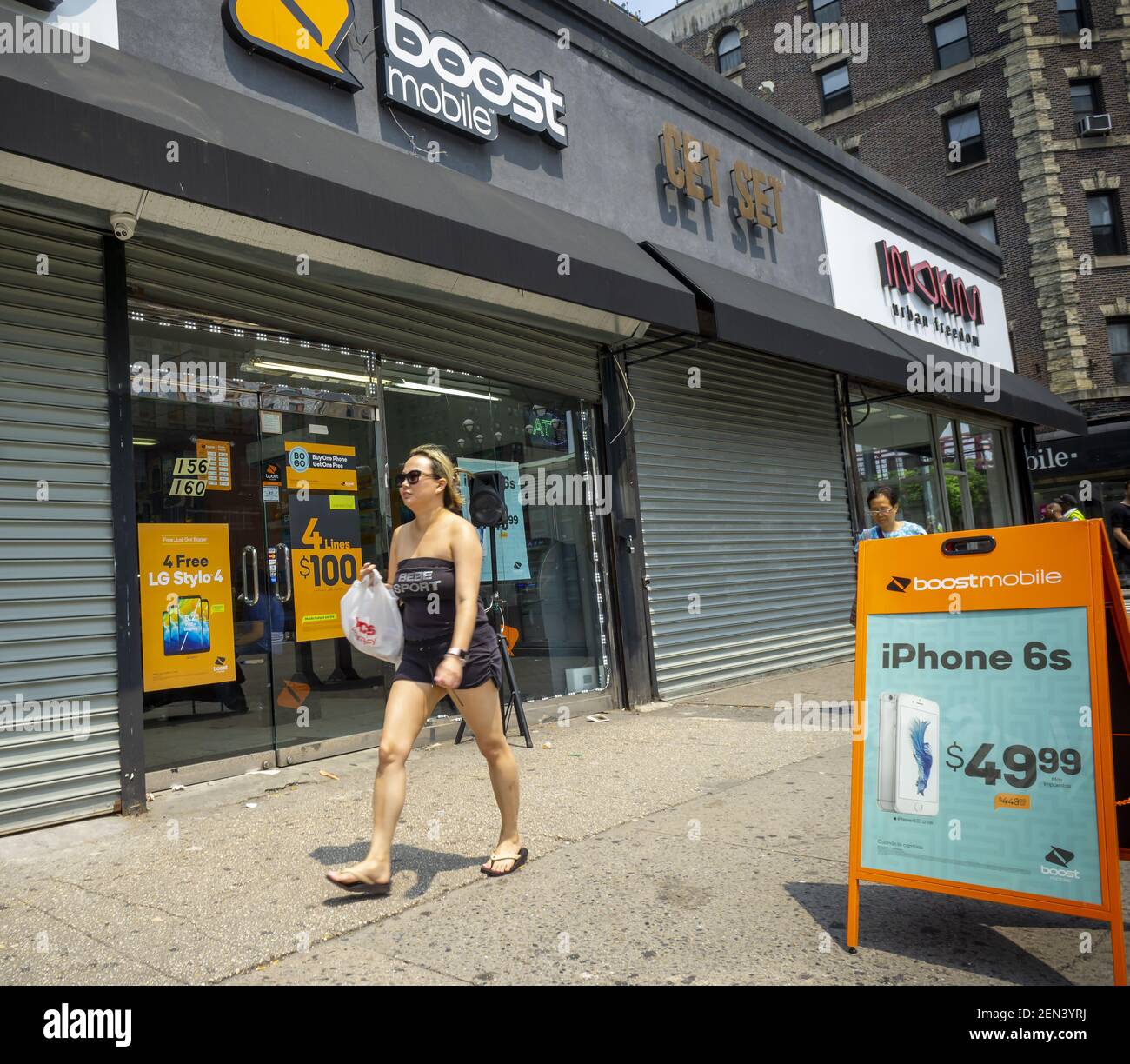 A Boost Mobile store in the Lower East Side neighborhood in New York on  Sunday, June 2, 2019. Amazon is reported to be interested in purchasing  Sprintâ€™s Boost Mobile prepaid wireless business