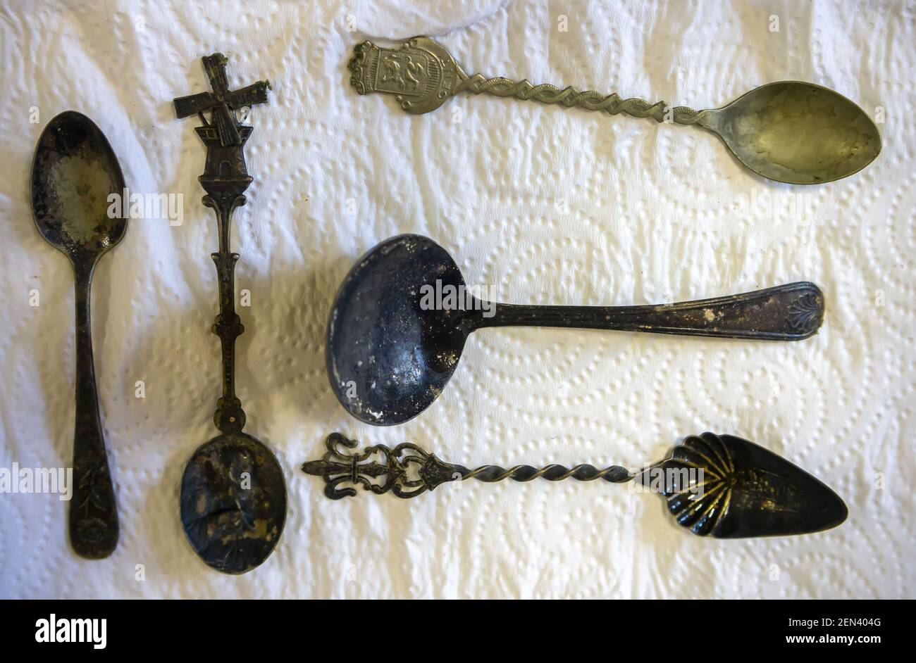 Silver spoons in various states of tarnishment in New York on Sunday