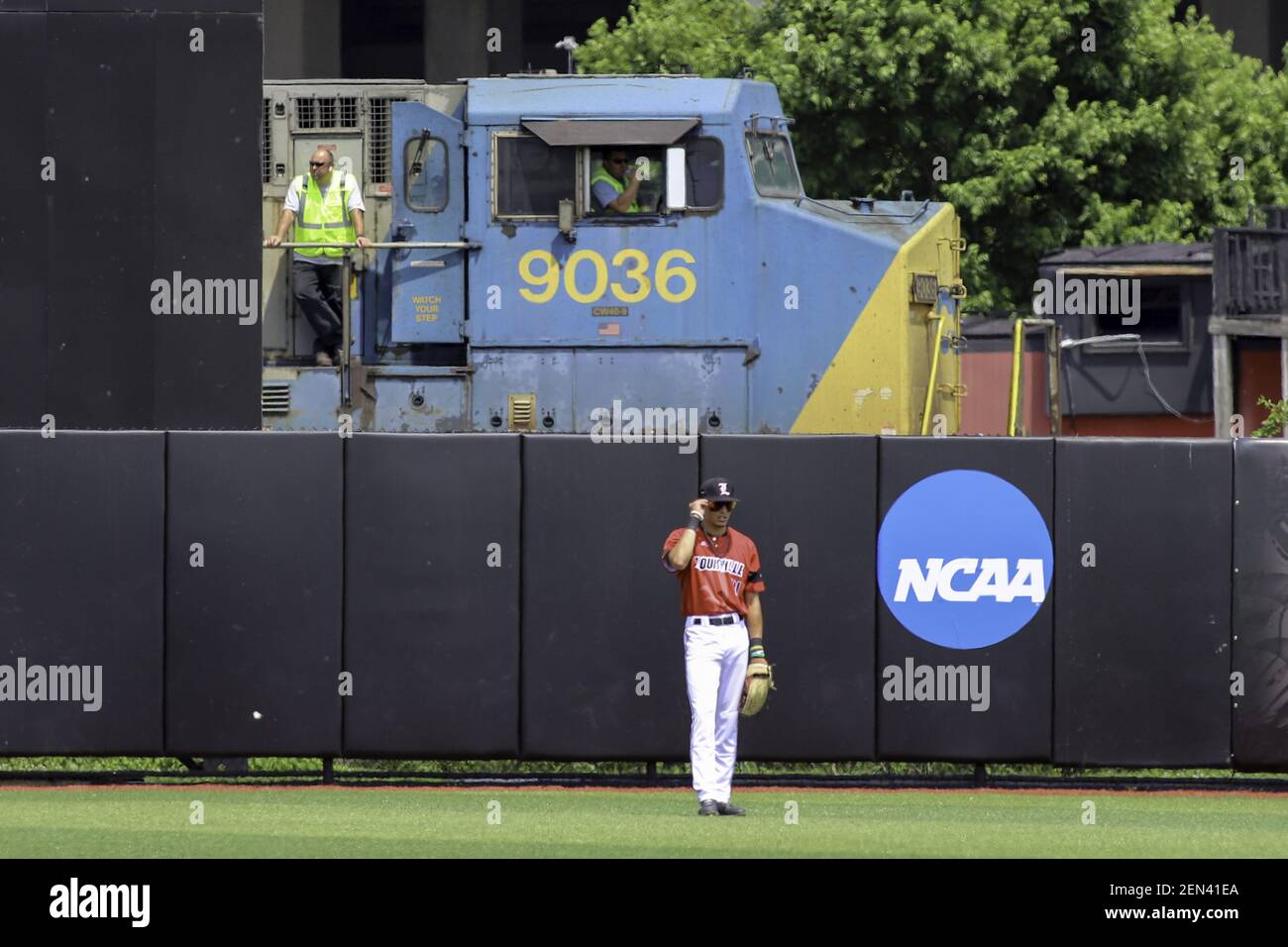 Louisville, Kentucky, USA. 03rd June, 2019. Louisville, KY, USA. 3rd June,  2019. Louisville's Trey Leonard prior to an NCAA Baseball Regional at Jim  Patterson Stadium in Louisville, KY. Kevin Schultz/CSM/Alamy Live News