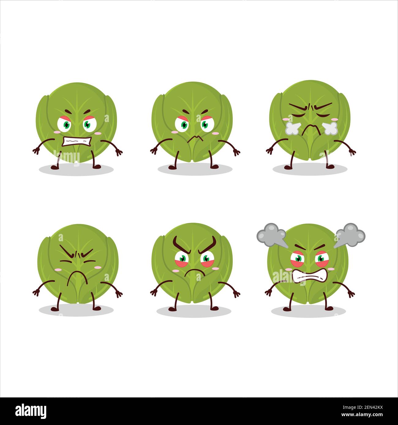 Brussels sprouts cartoon character with various angry expressions. Vector illustration Stock Vector