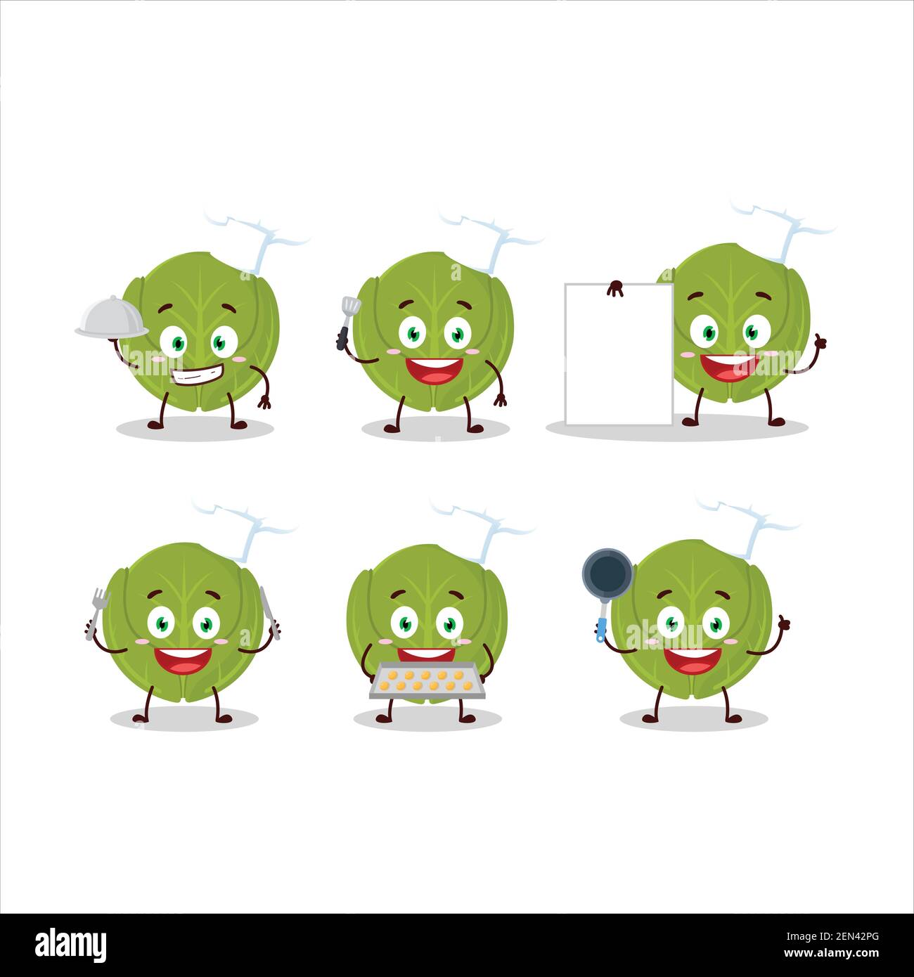 Cartoon character of brussels sprouts with various chef emoticons. Vector illustration Stock Vector