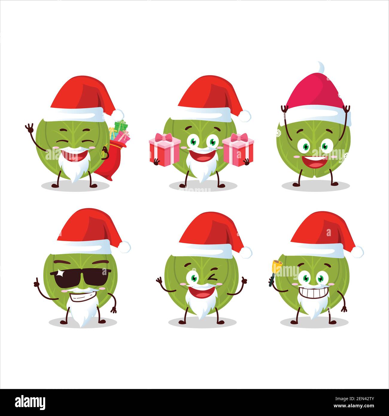 Santa Claus emoticons with brussels sprouts cartoon character. Vector illustration Stock Vector