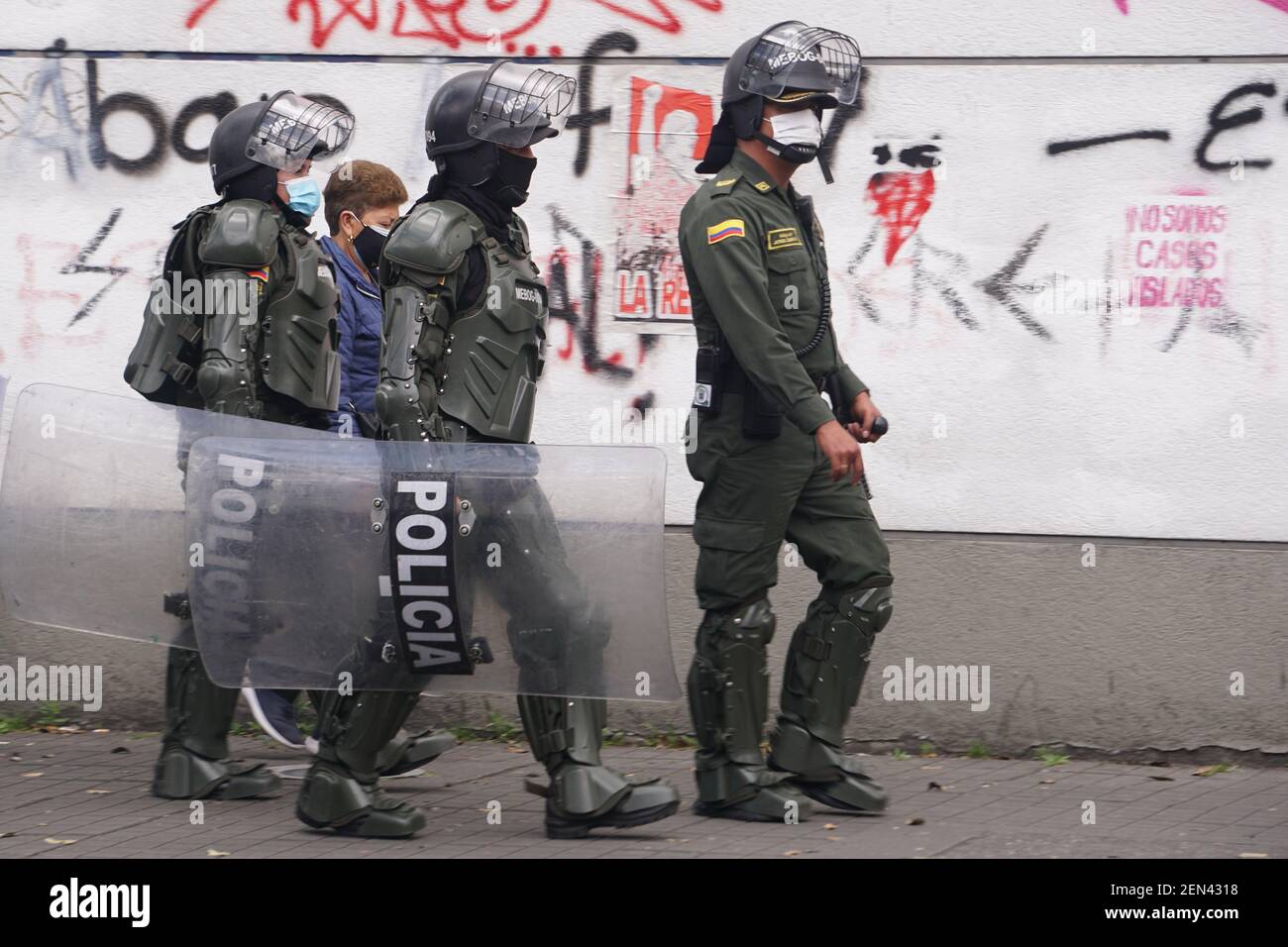 National police officers, in the protest against police brutality in ...