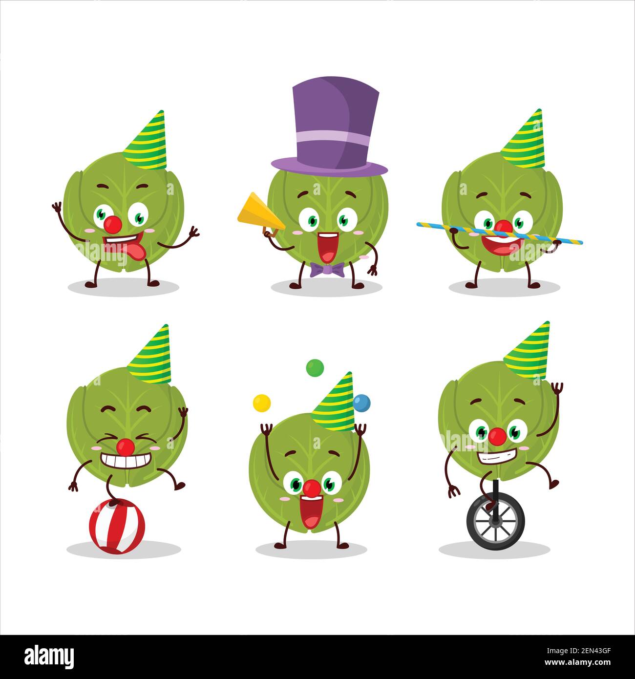Cartoon character of brussels sprouts with various circus shows. Vector illustration Stock Vector