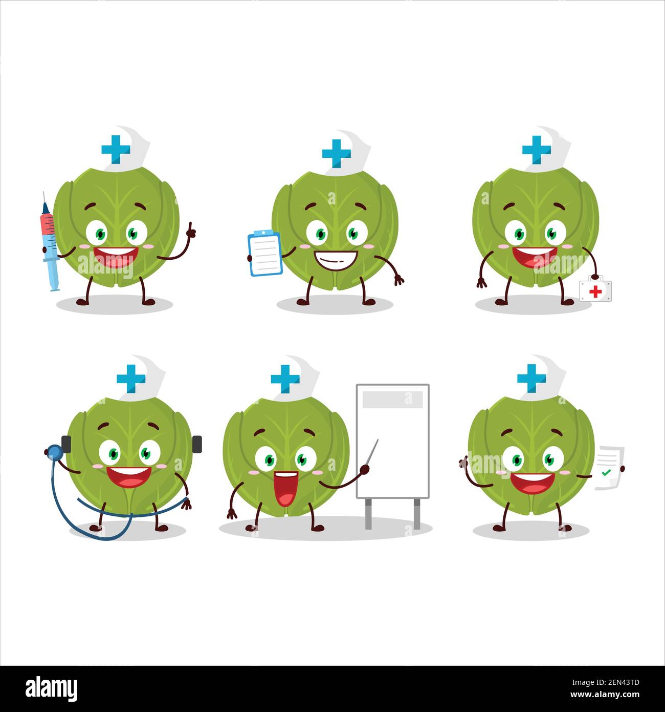 Doctor profession emoticon with brussels sprouts cartoon character. Vector illustration Stock Vector