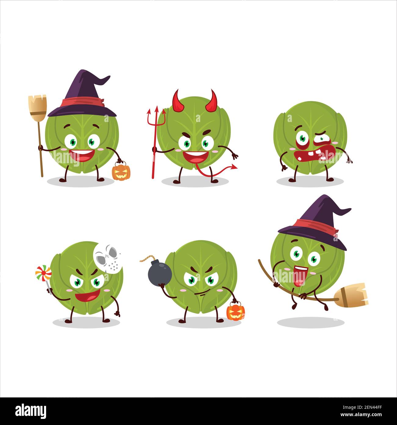 Halloween expression emoticons with cartoon character of brussels sprouts. Vector illustration Stock Vector