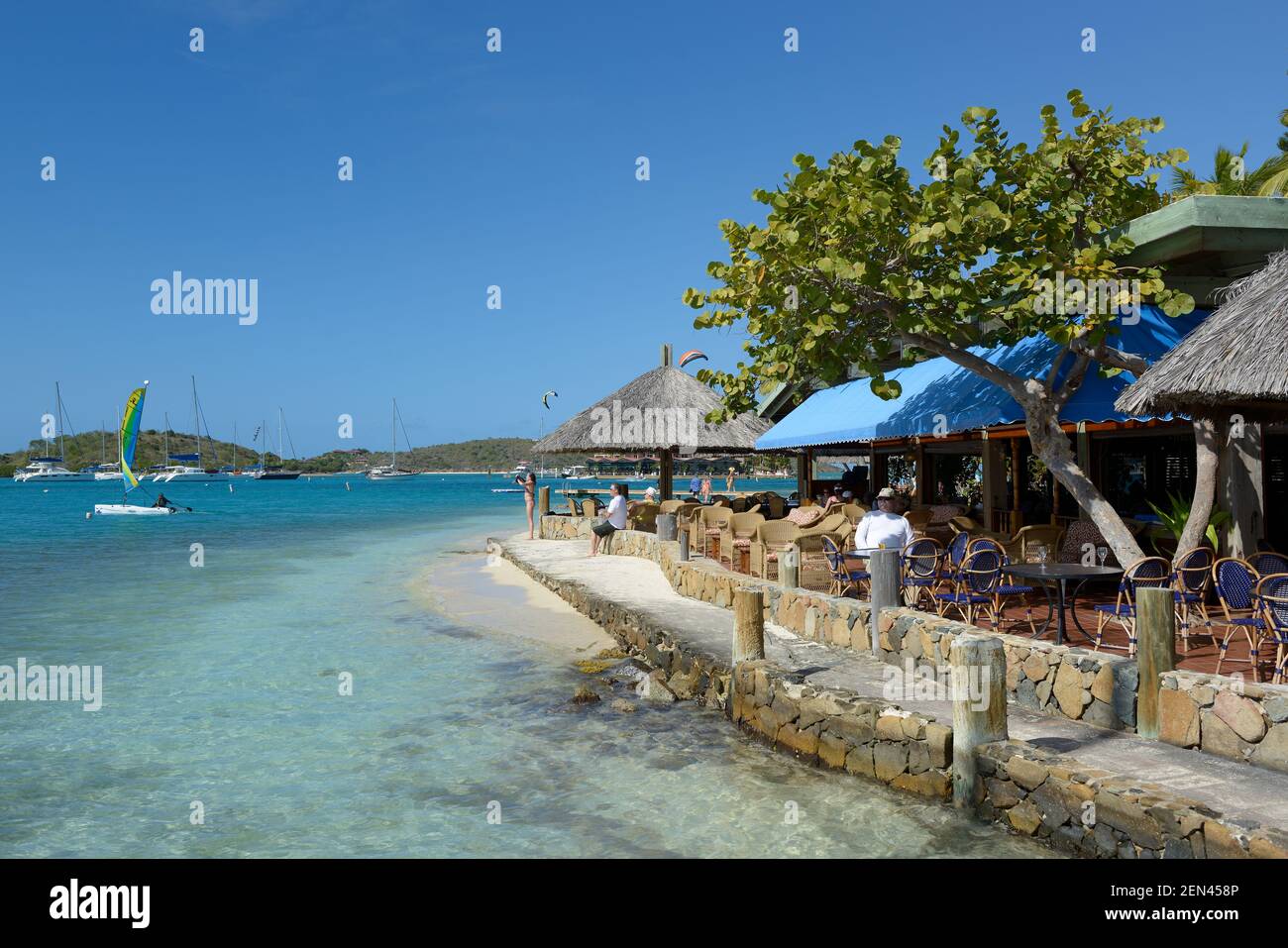 Clubhouse Steak and Seafood Grille at the Bitter End Yacht Club, Gorda Sound, Virgin Gorda, British Virgin Islands Stock Photo