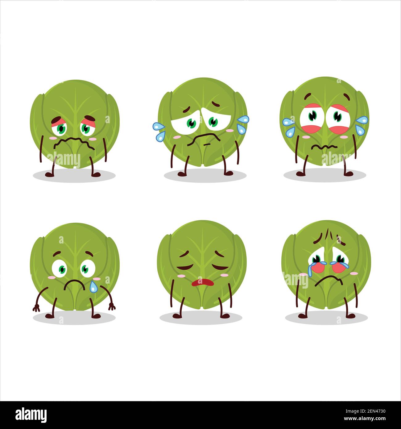 Brussels sprouts cartoon character with sad expression. Vector illustration Stock Vector