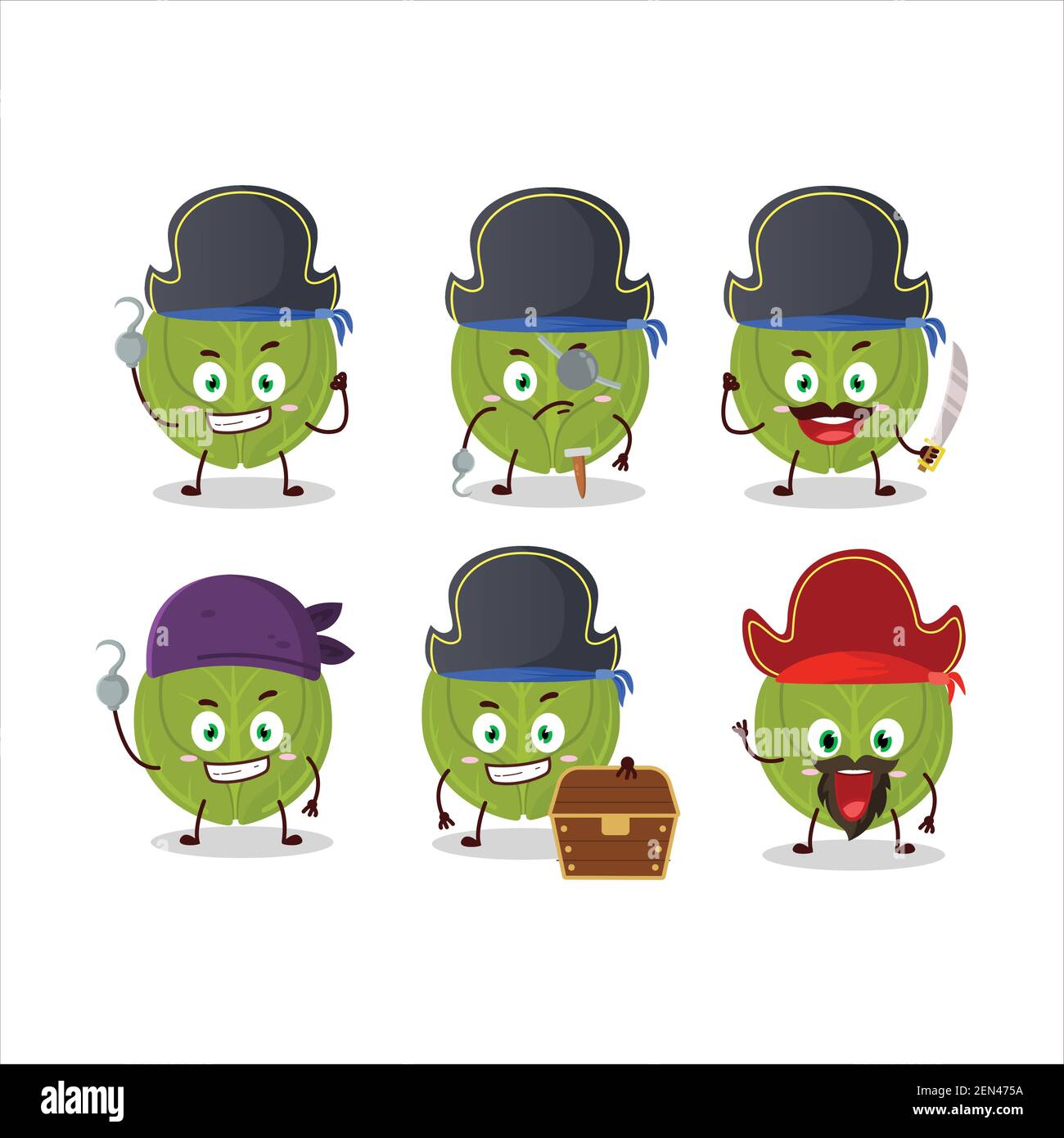Cartoon character of brussels sprouts with various pirates emoticons. Vector illustration Stock Vector