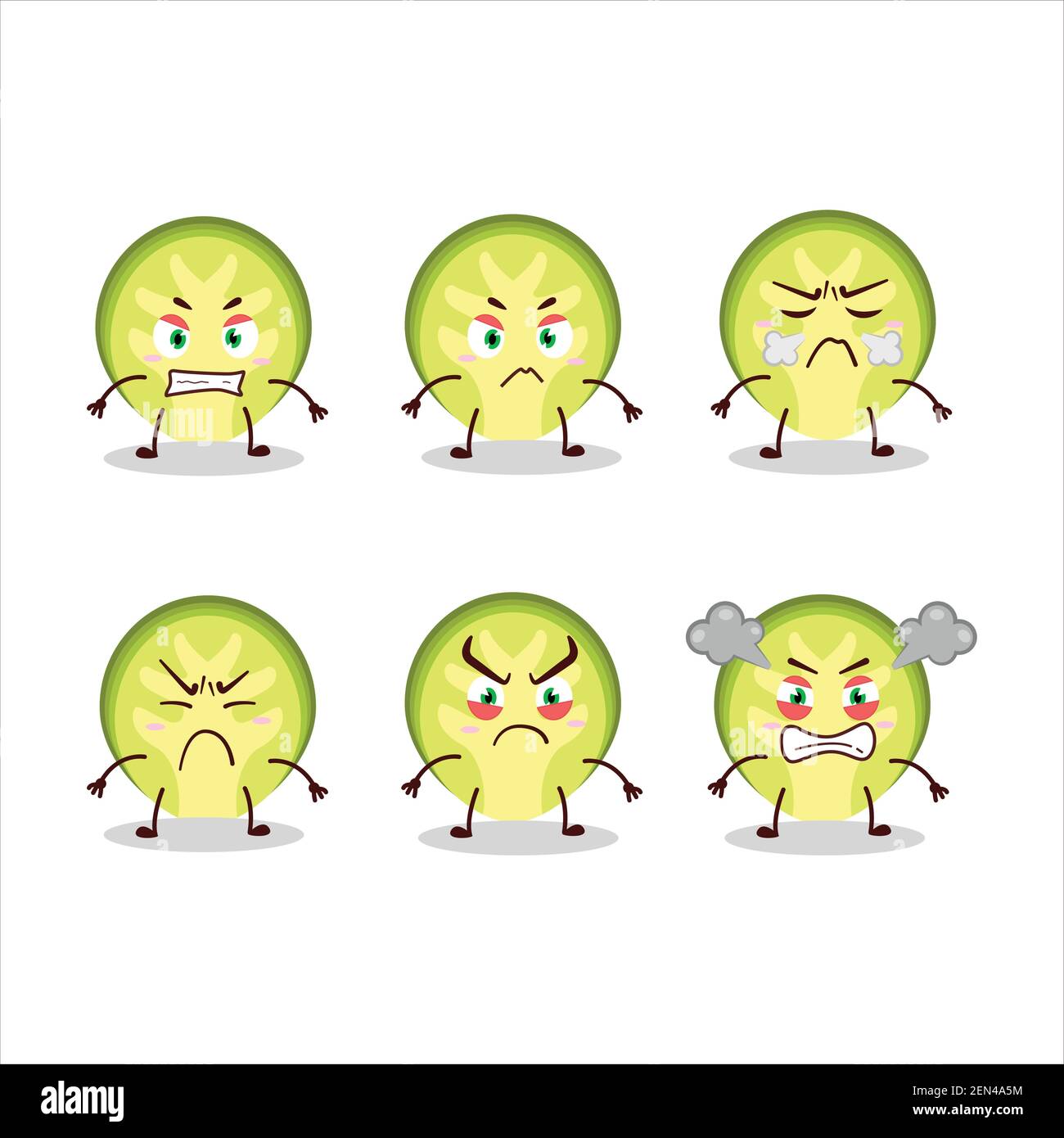 Slice of brussels sprouts cartoon character with various angry expressions. Vector illustration Stock Vector