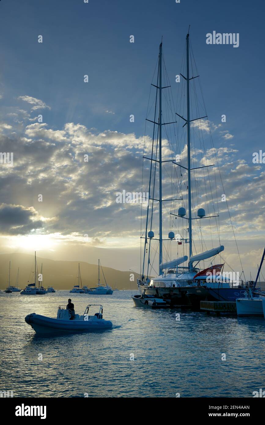 Panthalassa the 56m luxury Sail yacht built by Perini Navi Yachts in 2010, Bitter End Yacht Club, Gorda Sound, Virgin Gorda, British Virgin Islands Stock Photo