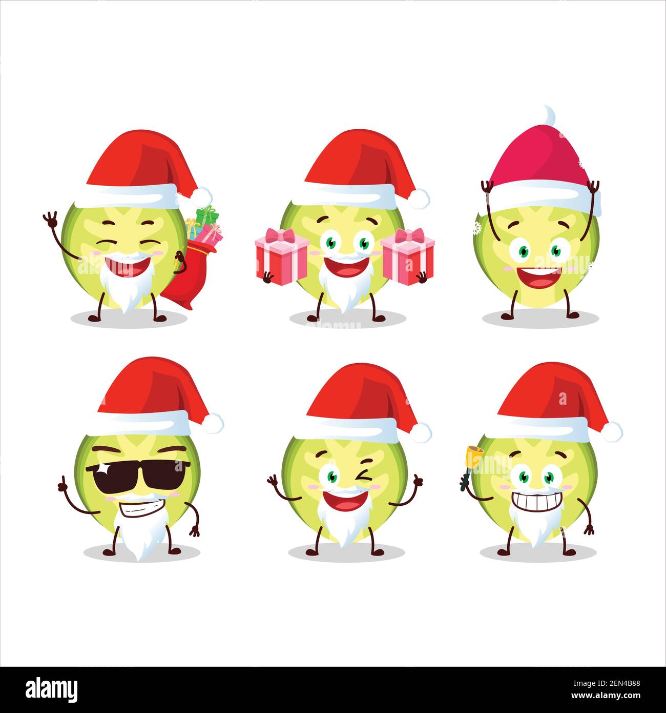 Santa Claus emoticons with slice of brussels sprouts cartoon character. Vector illustration Stock Vector