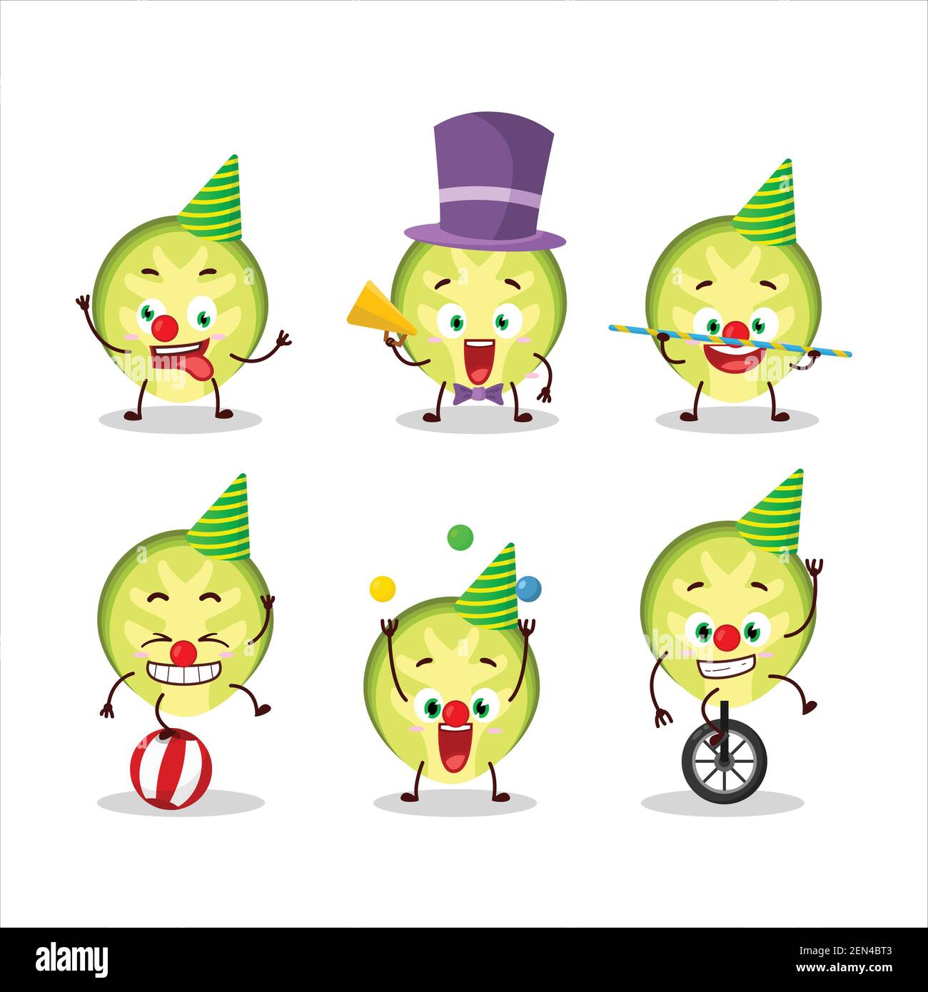 Cartoon character of slice of brussels sprouts with various circus shows. Vector illustration Stock Vector