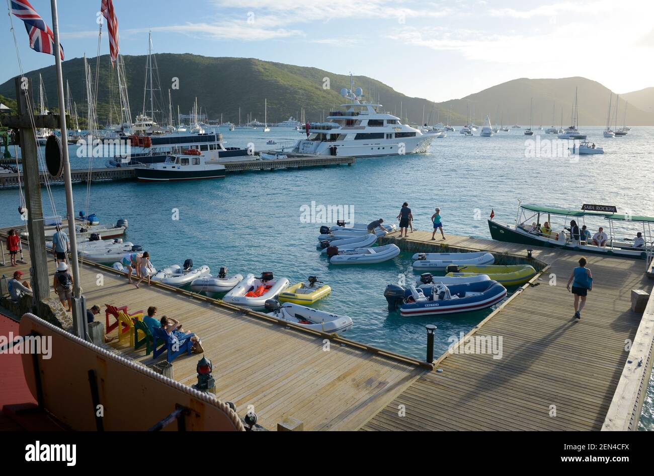 Dinghy dock at the Bitter End Yacht Club, Gorda Sound, Virgin Gorda, British Virgin Islands Stock Photo