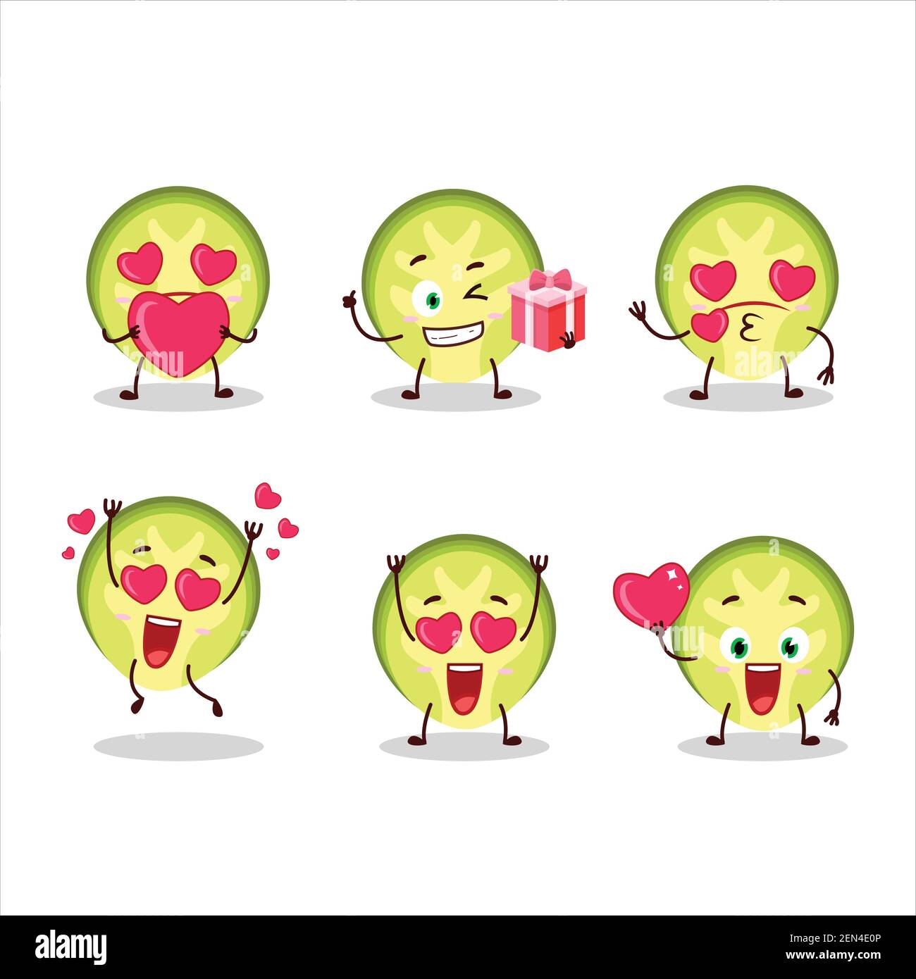 Slice of brussels sprouts cartoon character with love cute emoticon. Vector illustration Stock Vector