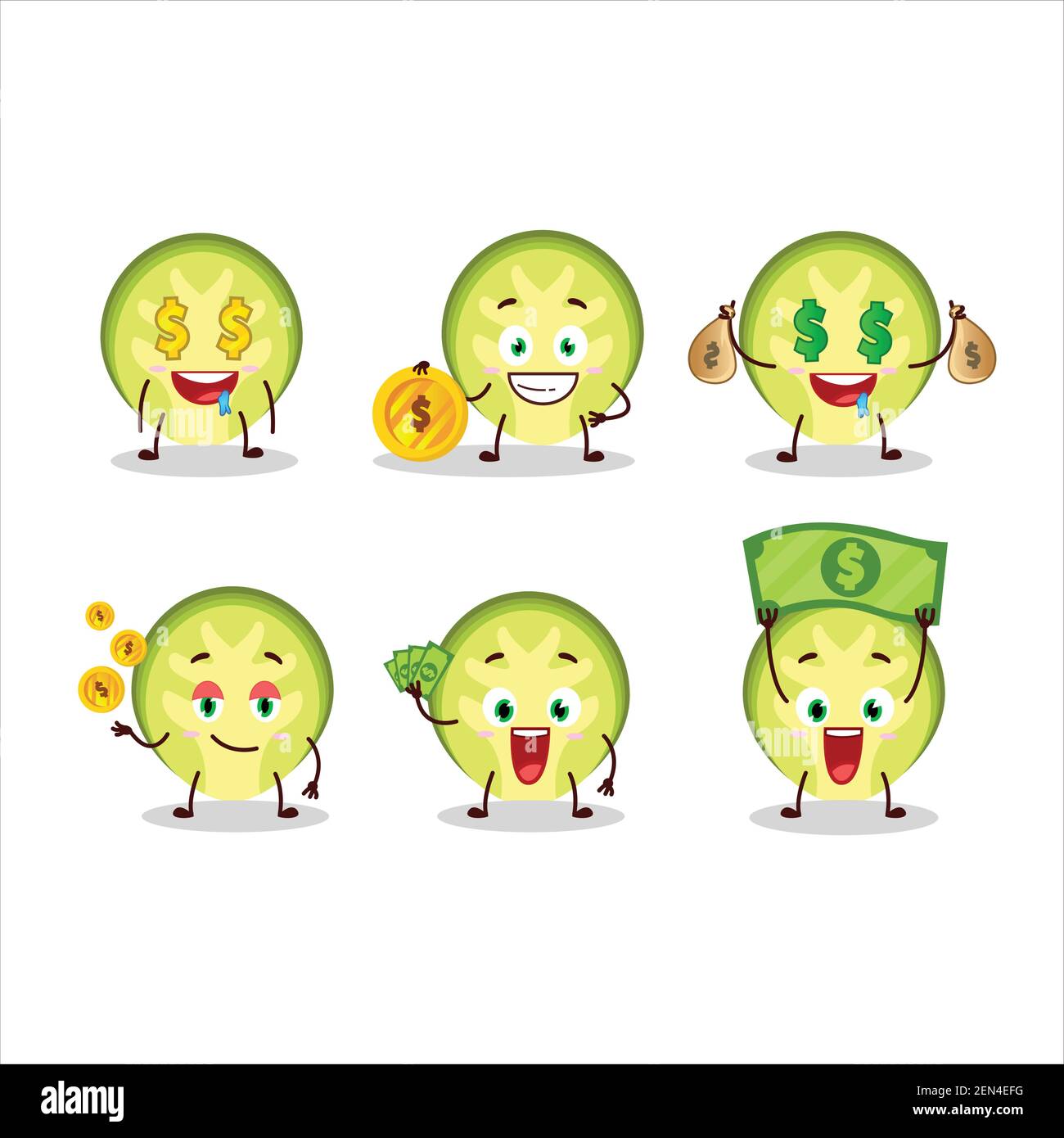 Slice of brussels sprouts cartoon character with cute emoticon bring money. Vector illustration Stock Vector
