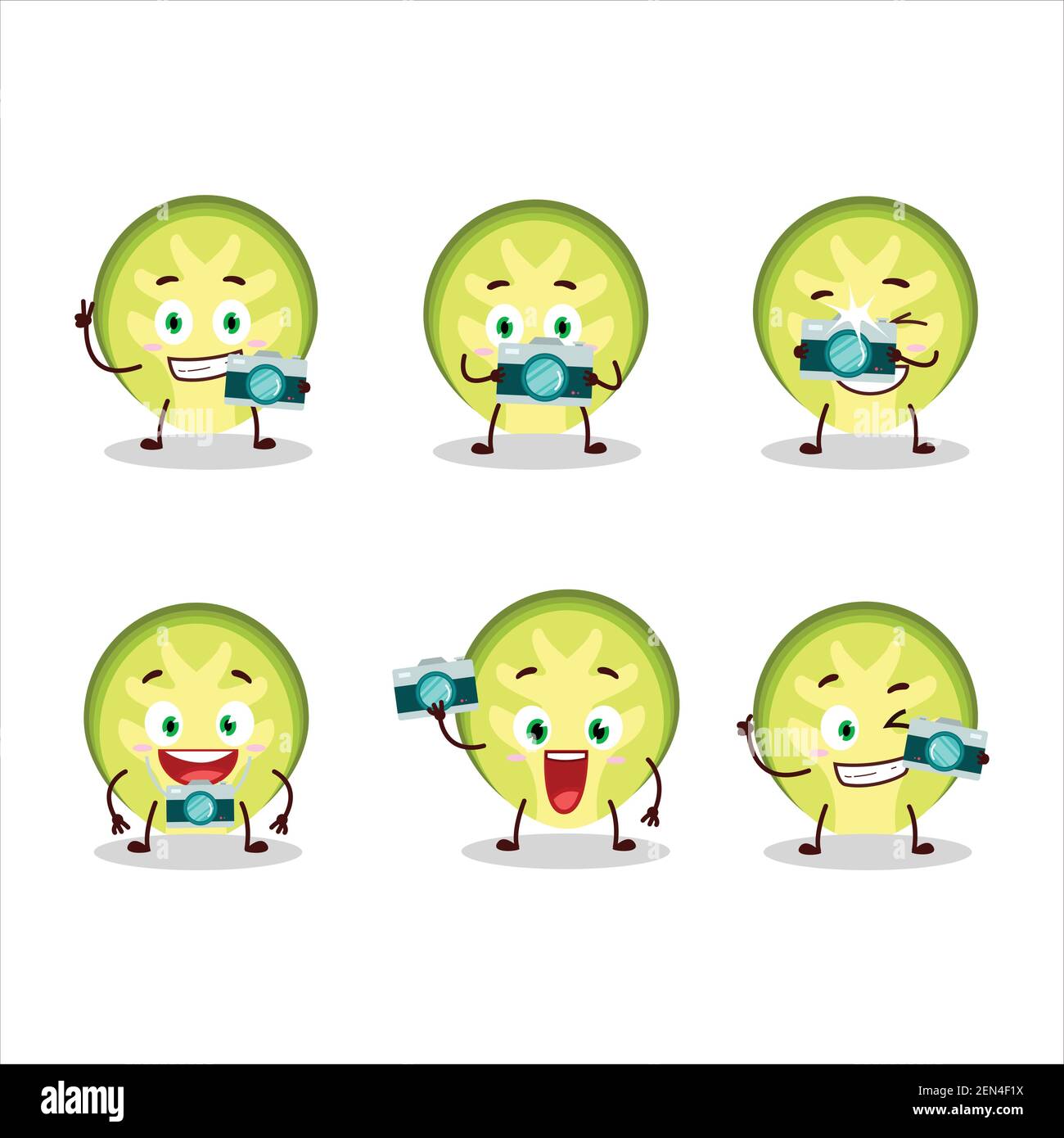 Photographer profession emoticon with slice of brussels sprouts cartoon character. Vector illustration Stock Vector