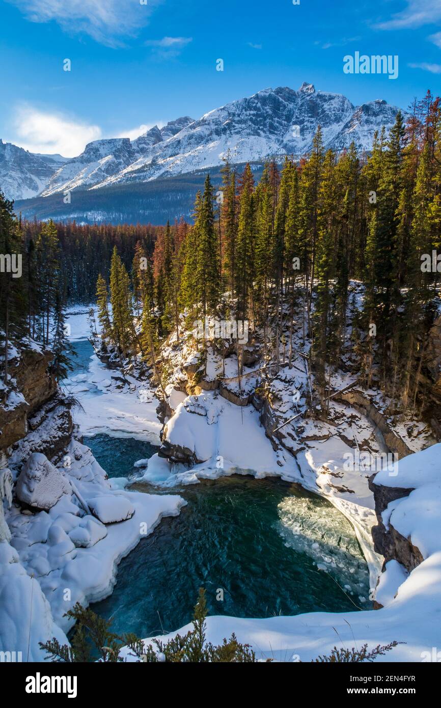 Beautiful view of Sunwapta Lower Falls in Jasper national park, Canada Stock Photo