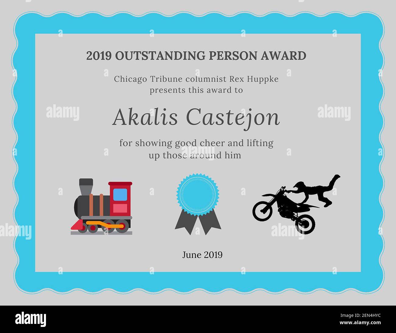 Tribune columnist Rex Huppke has awarded 11-year-old Akalis Castejon