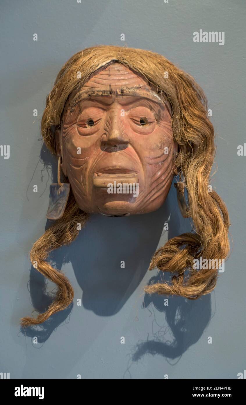 Native American head ethnographic exhibit in Museum of Nature and Science Denver, Colorado, USA Stock Photo
