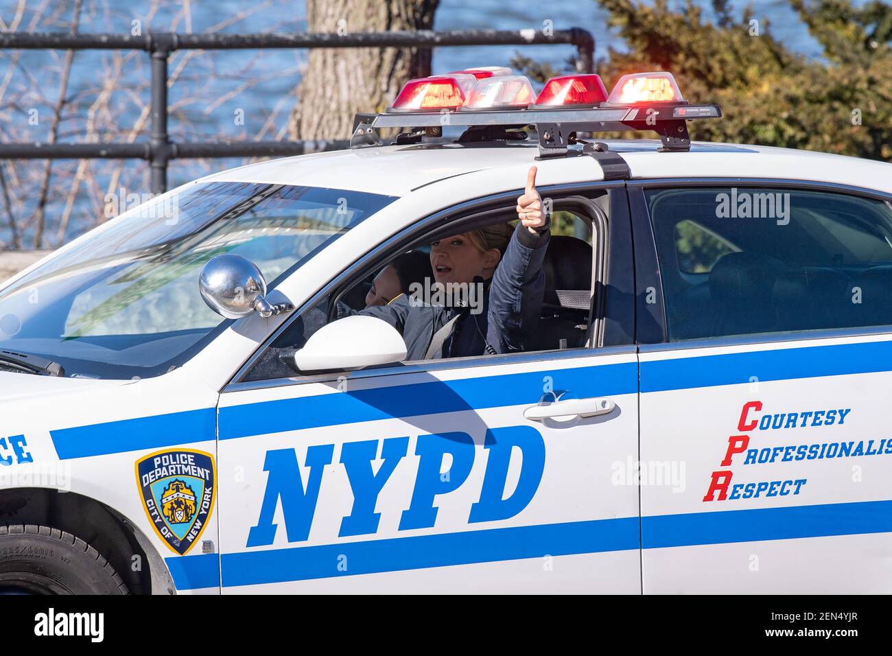 NEW YORK, NY – FEBRUARY 25: Vanessa Ray and Lauren Patten are seen during the filming of the television show 'Blue Bloods' season eleven in Astoria Park on February 25, 2021 in New York City. Credit: Ron Adar/Alamy Live News Stock Photo