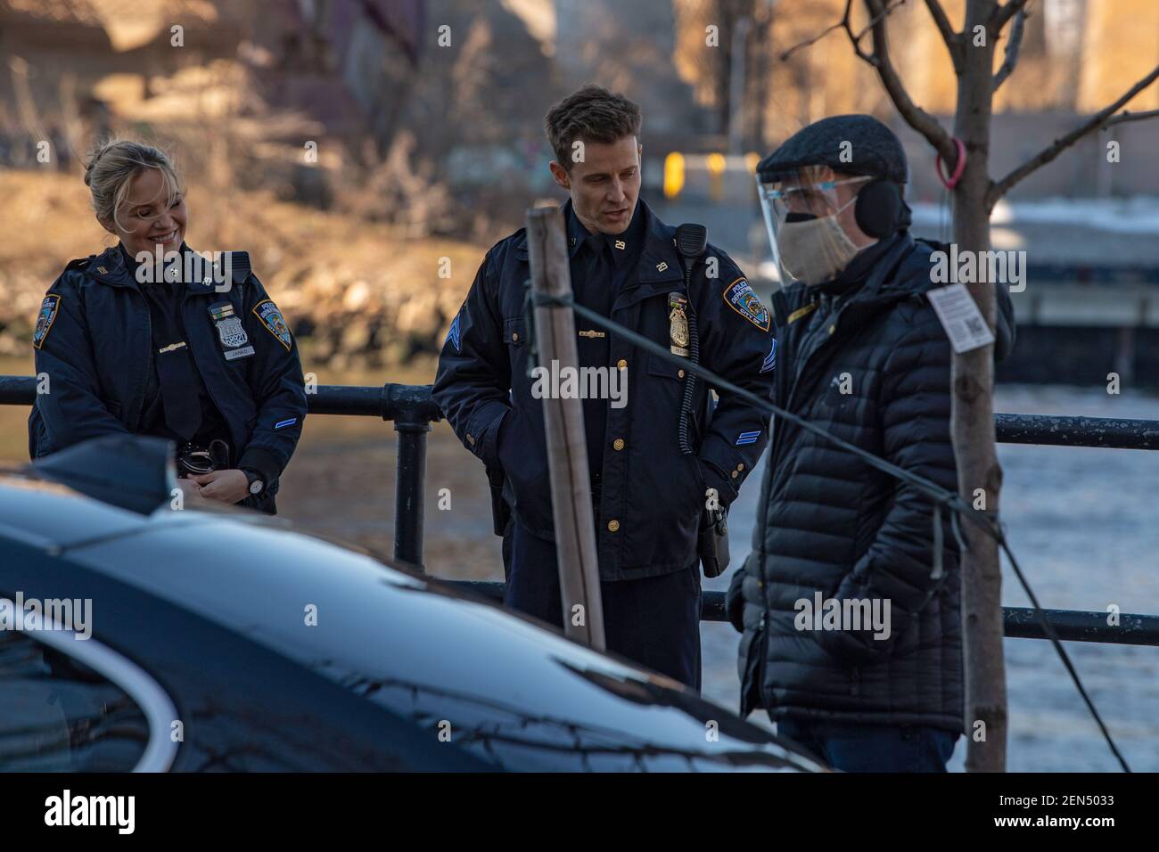 NEW YORK, NY – FEBRUARY 25: Vanessa Ray and Will Estes are seen during the filming of the television show 'Blue Bloods' season eleven in Astoria Park on February 25, 2021 in New York City. Credit: Ron Adar/Alamy Live News Stock Photo