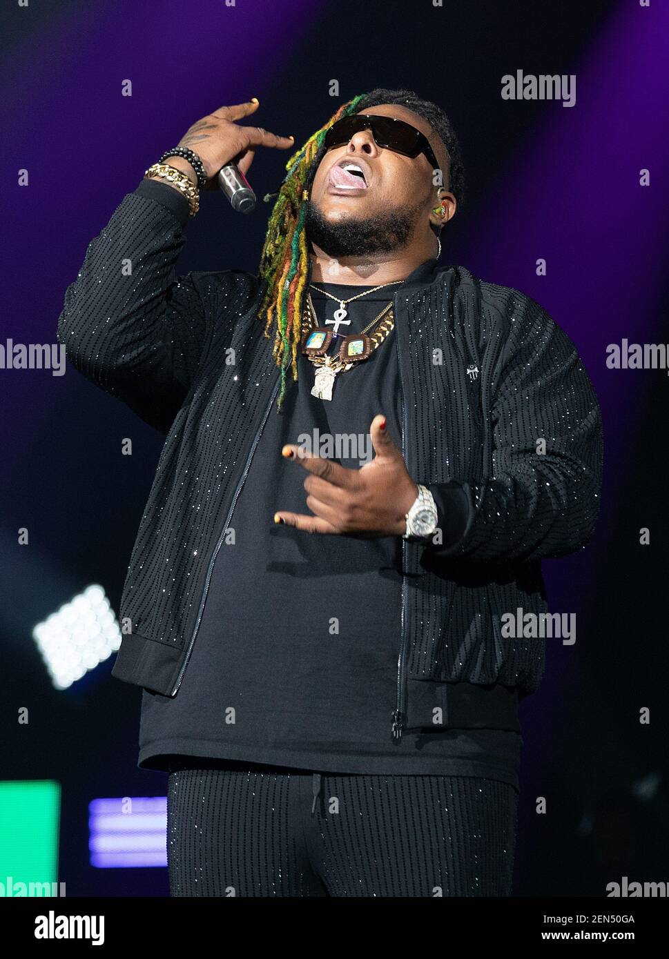 MIAMI, FL - JUNE 8: Lennox (Gabriel Pizarro) of Zion and Lennox performs  during Uforia Mix Live Concert at the American Airlines Arena on June 8,  2019 in Miami, Florida. (Photo by