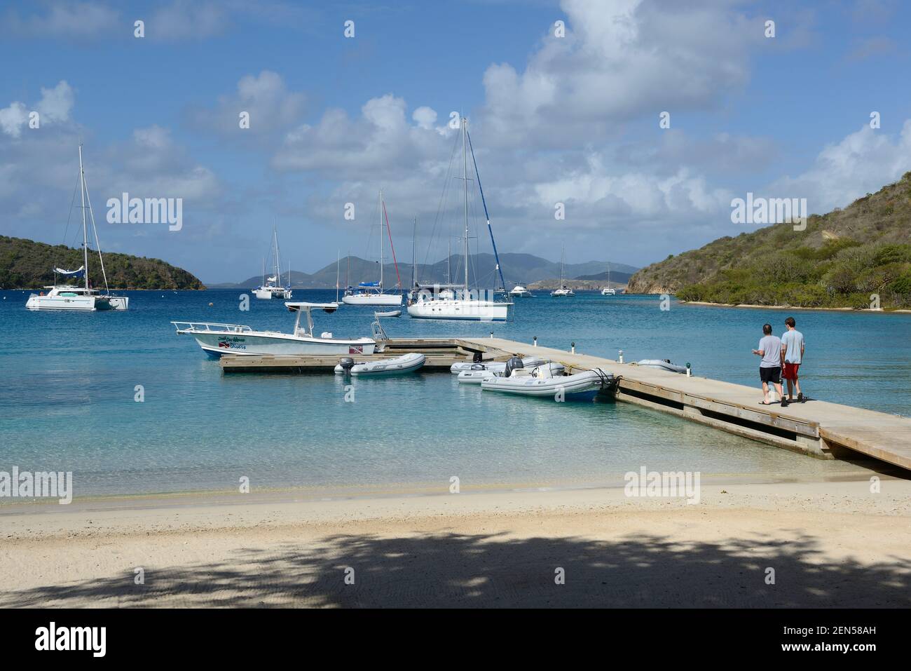 Dinghies at the dock at Pirates Bight Beach Bar & Grill, Norman Island, British Virgin Islands