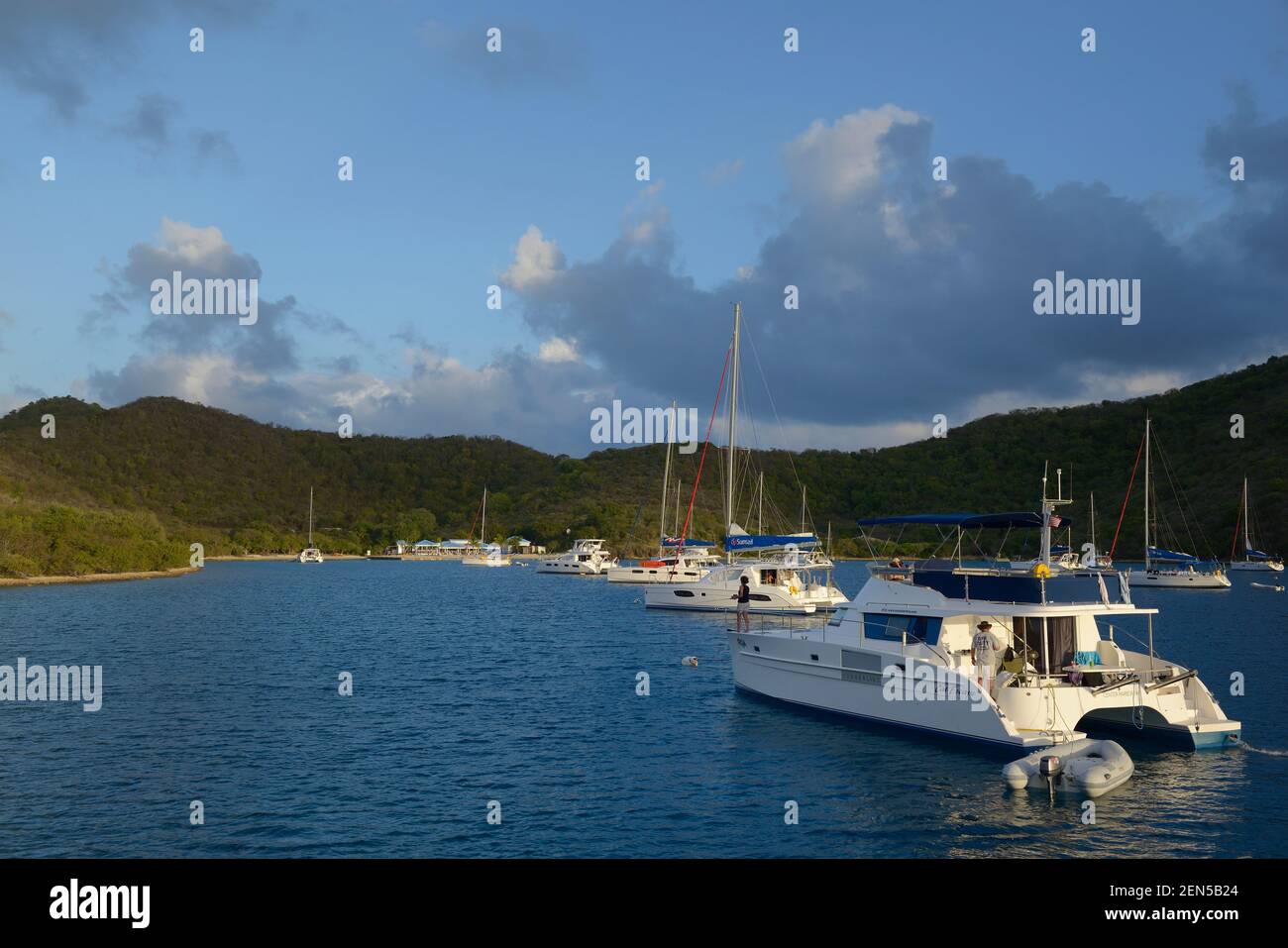 Boats at the mooring balls in The Bight, Norman Island, British Virgin