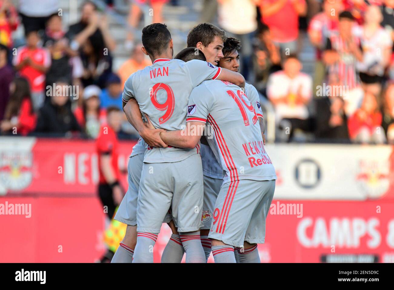 Jun 11 19 Montclair Nj Usa New York Red Bulls Forward Tom Barlow 74 Celebrates With Teammates After Scoring A Goal Against The New England Revolution During The First Half At Msu Jun 11 19 Montclair Nj Usa New York Red Bulls Forward Tom Barlow 74 Celebrates With Teammates After Scoring A Goal Against The New England Revolution During The First Half At Msu