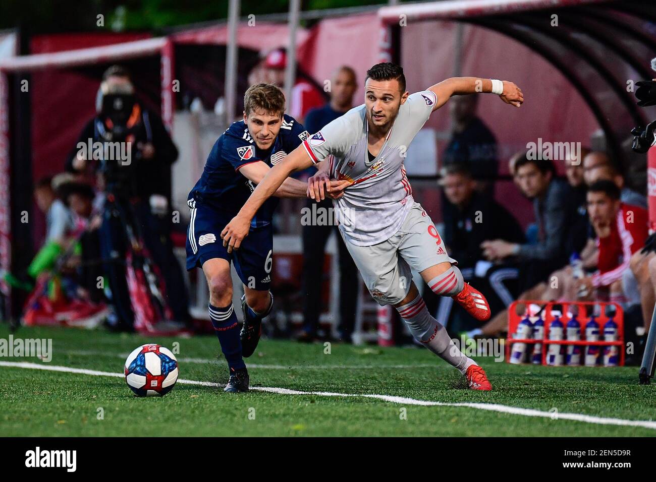 Jun 11 19 Montclair Nj Usa New York Red Bulls Midfielder Andreas Ivan 9 Battles For The Ball Against New England Revolution Midfielder Scott Caldwell 6 During The First Half At Msu Jun 11 19 Montclair Nj Usa New York Red Bulls Midfielder Andreas Ivan 9 Battles For The Ball Against New England Revolution Midfielder Scott Caldwell 6 During The First Half At Msu