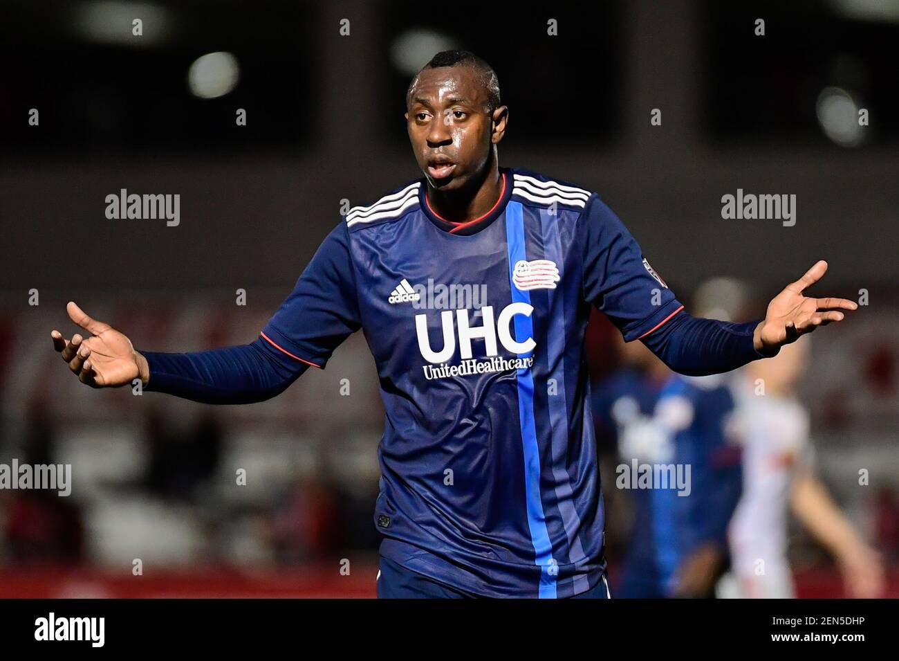Jun 11 19 Montclair Nj Usa New England Revolution Forward Juan Fernando Caicedo 9 Reacts During The Second Half Against The New York Red Bulls At Msu Soccer Park At Pittser Field Jun 11 19 Montclair Nj Usa New England Revolution Forward Juan Fernando Caicedo 9 Reacts During The Second Half Against The New York Red Bulls At Msu Soccer Park At Pittser Field