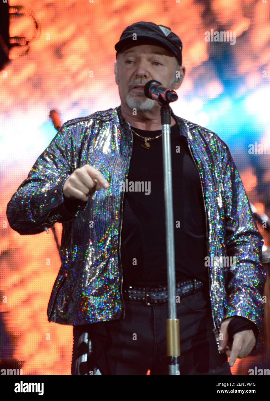 The famous Italian rockstar Vasco Rossi, also known as Vasco or with the  nickname Il Blasco performs on stage with his tour "Vasco Non Stop Live  2019" during the last of the