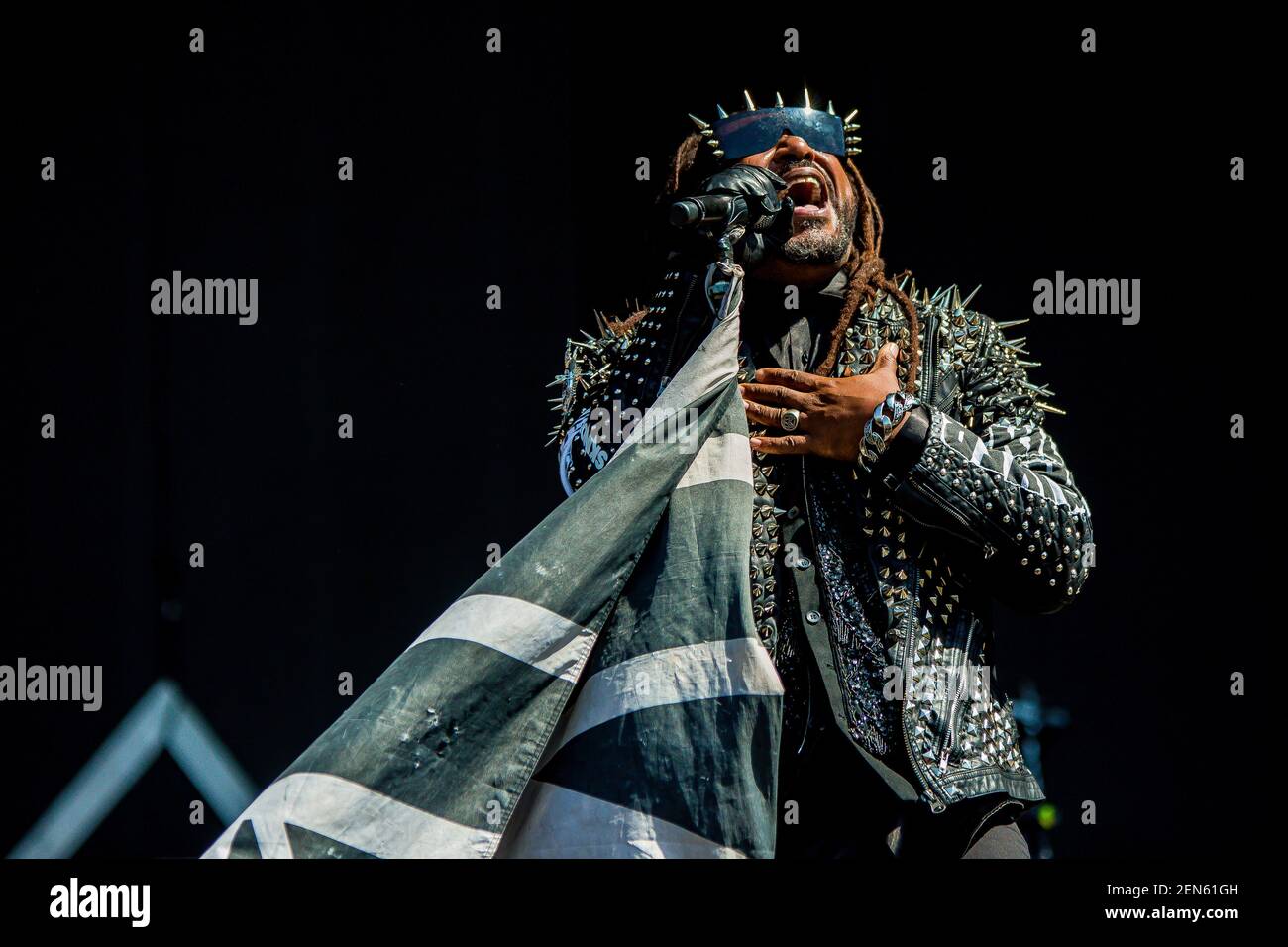 Skindred open the first day of Firenza rocks 2019 in Firenze, Italy on June  13, 2019. Since 1998, Skindred has invaded the stages all over the world  with its unique mix of