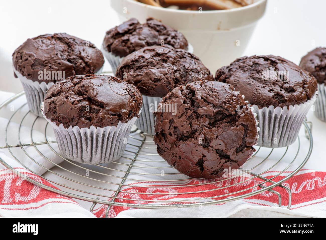 Homemade double chocolate muffins Stock Photo