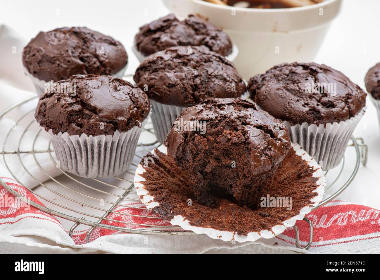 Homemade double chocolate muffins Stock Photo