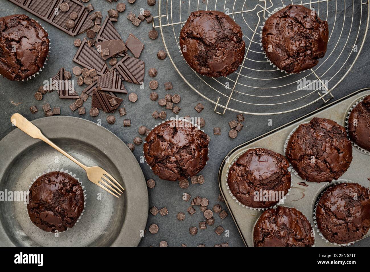 Homemade double chocolate muffins Stock Photo
