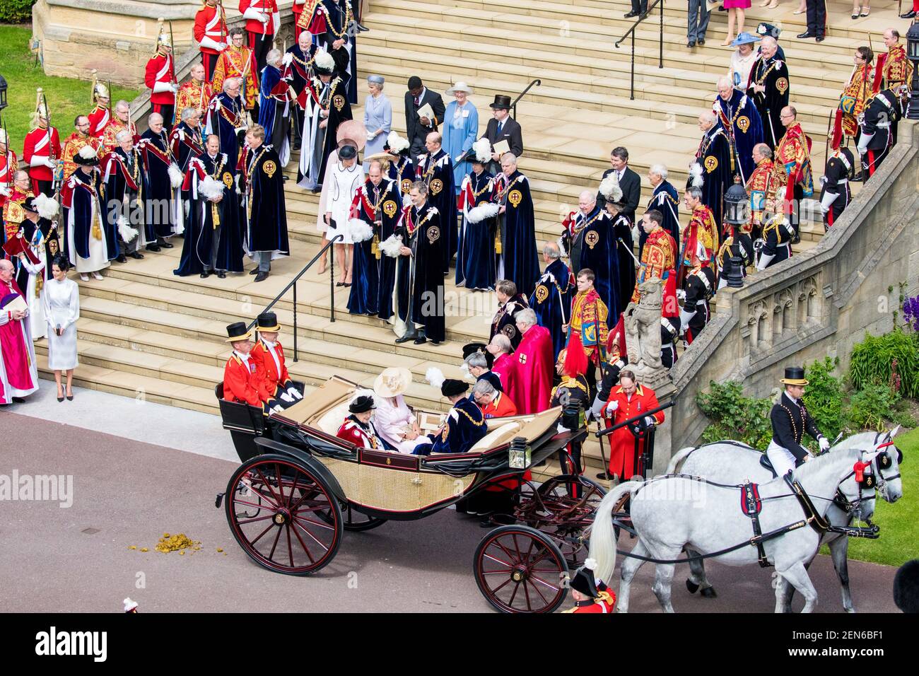 Queen Elizabeth II and Prince Charles of Wales during Order of the Garter service, a service for the Most Noble Order of the Garter, at St George's Chapel in Windsor Castle, UK. (Photo by DPPA/Sipa USA) Stock Photo