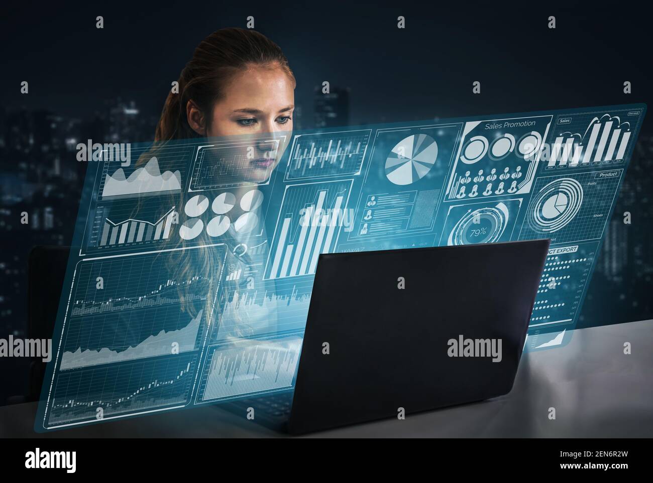 Big Data Technology for Business Finance Analytic Concept. Modern graphic interface shows