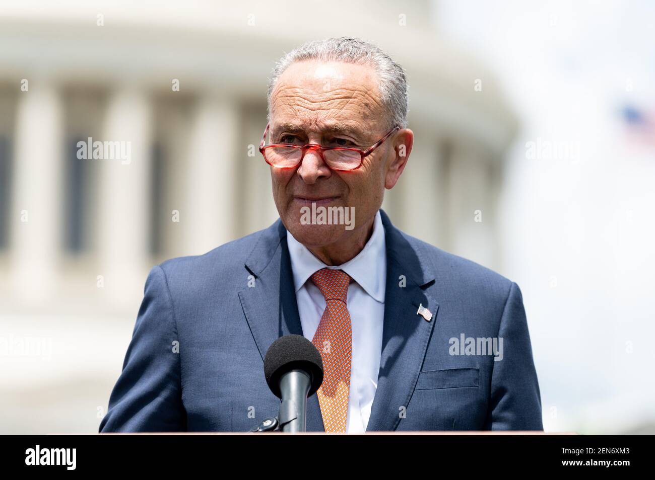 Senate Minority Leader Chuck Schumer (D-NY) speaking at an event in ...