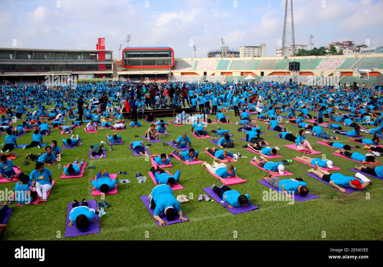 People seen practicing Yoga during International Yoga Day in Dhaka