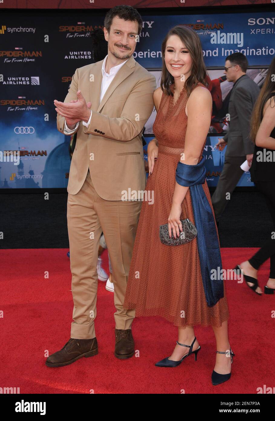 (LR) Nathan Fillion and Daughter at the SPIDERMAN FAR FROM HOME Los Angeles Premiere held at