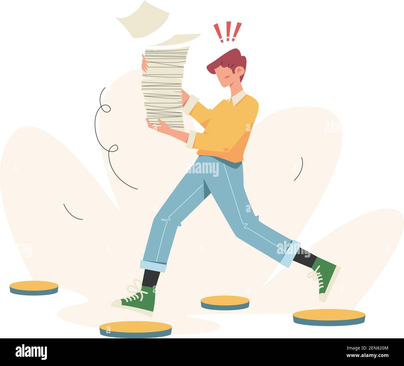 People run to their goal on floating stone holding papers Stock Vector